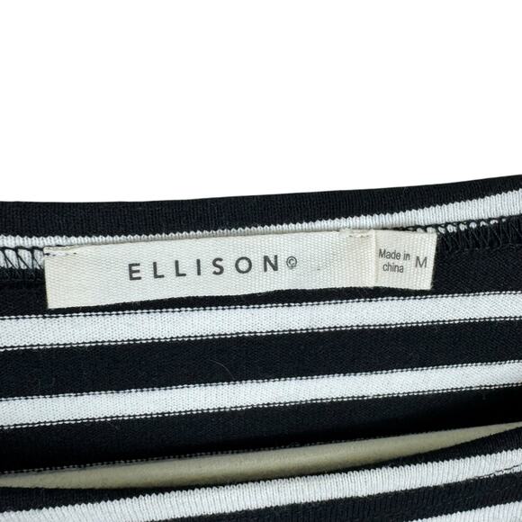 Ellison 100% Cotton Black White Striped Half Ruffled Bell Sleeve Knit Blouse M - Picture 5 of 7